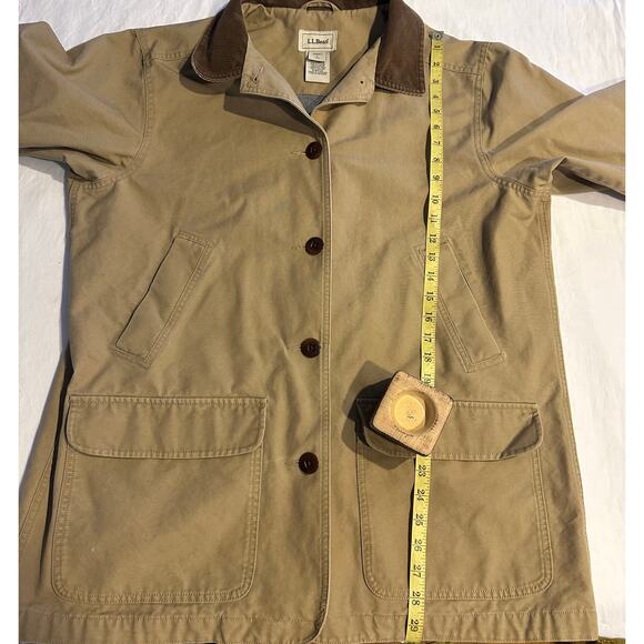 LL Bean Barn Field Coat Flannel Lined Beige w/ Corduroy Trim Womens Large Reg - Picture 5 of 8